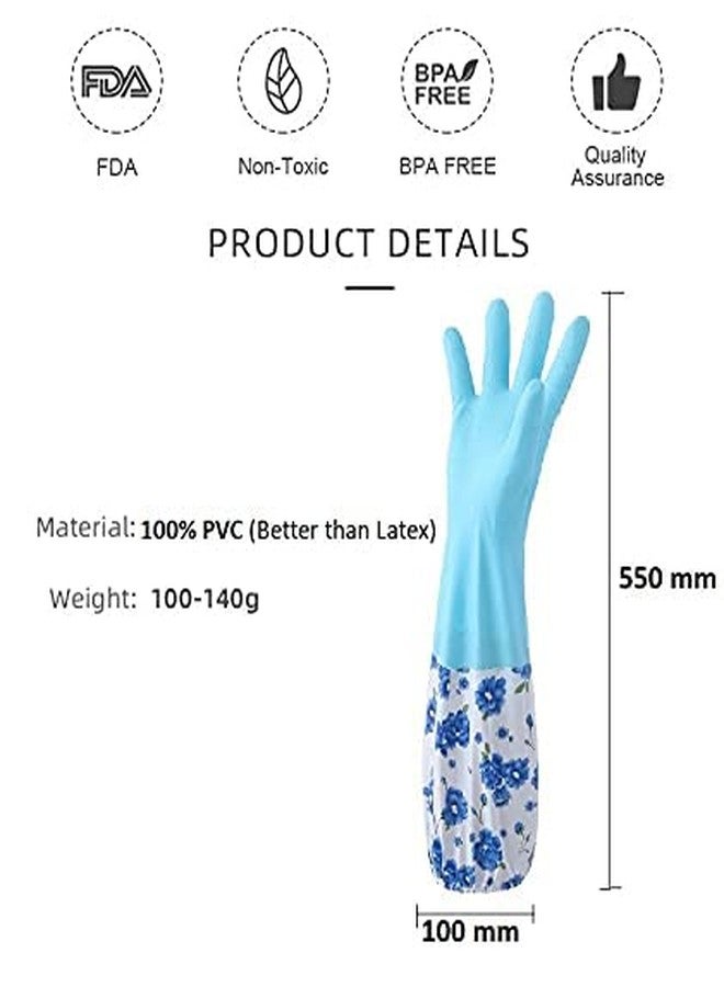PUHBRHY Reusable Rubber Latex PVC Flock lined Long Sleeves elbow length Hand Gloves for Kitchen Dish-Washing, Cleaning, Gardening, Laundry and Sanitation and Lab Work (2 pair- Blue) - Image 3